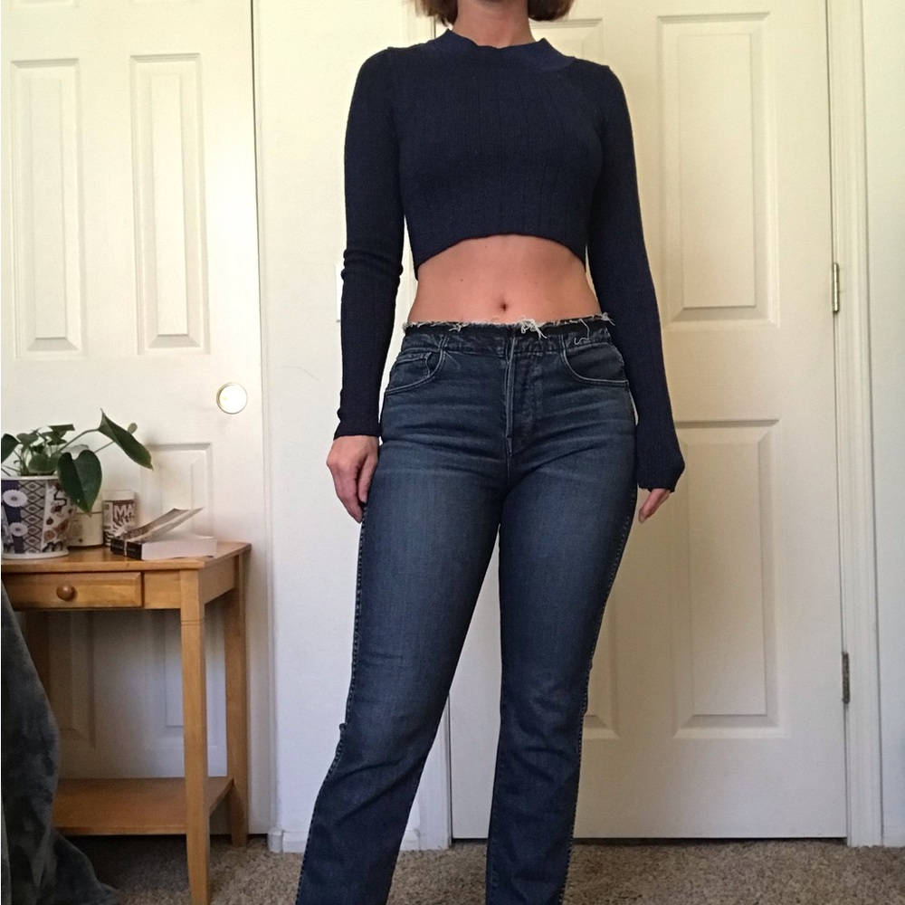 3x1 Low-Rise Hip Raw Cut Straight Skinny Denim Y2K Jeans